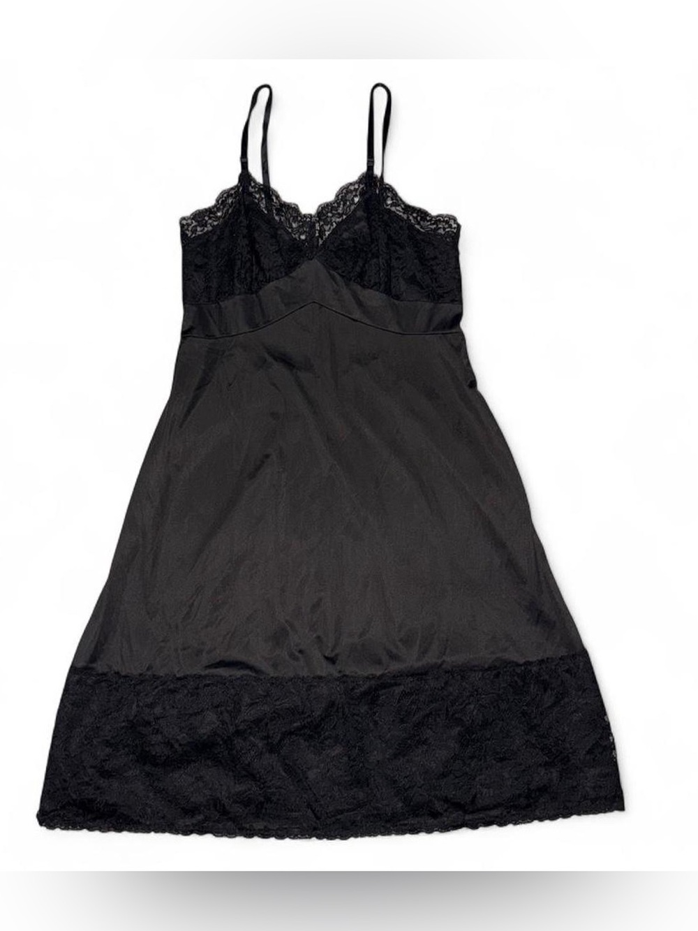 Vanity Fair Black Lace-Trim Chemise Slip